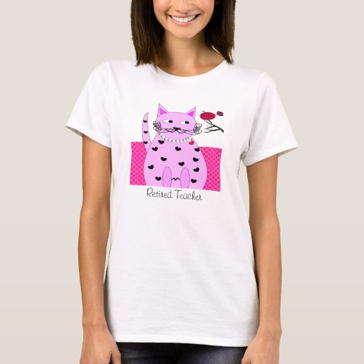 Leraar T-Shirt Whimsical Pink Cat Bird (Voorkant)