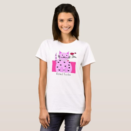 Leraar T-Shirt Whimsical Pink Cat Bird (Voorkant volledig)