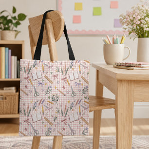 Leraar terug naar school patroon waterverf geruit tote bag