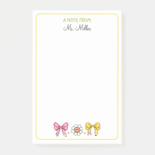Leraar Terug naar school Schattige Bow Pencil Roze Post-it® Notes (Voorkant)