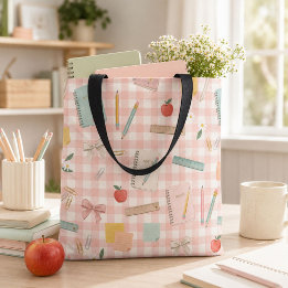 Leraar Terug naar School Waterverf Roze Gingham Tote Bag