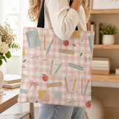 Leraar Terug naar School Waterverf Roze Gingham Tote Bag