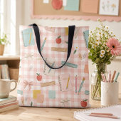 Leraar Terug naar School Waterverf Roze Gingham Tote Bag