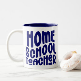 Leraar thuisonderwijs | Donkerblauw typografie ont Tweekleurige Koffiemok
