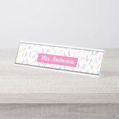 Leraar/Tutor - Cute Alphabet Pattern Bureau Naambordje (Voorkant)