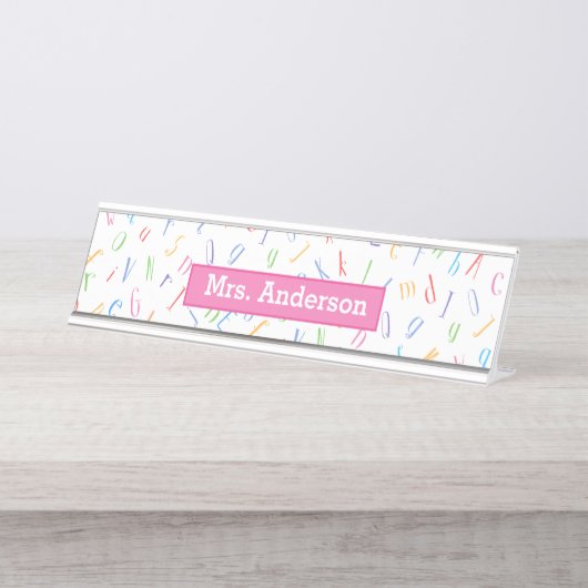 Leraar/Tutor - Cute Alphabet Pattern Bureau Naambordje (Voorkant)