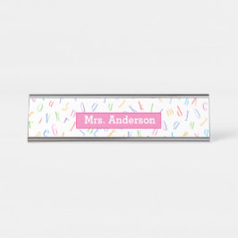 Leraar/Tutor - Cute Alphabet Pattern Bureau Naambordje