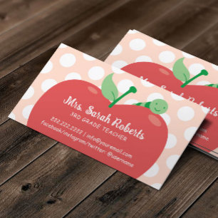 Leraar Tutor Leuke Apple & Worm Pastel Roze Visitekaartje