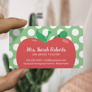Leraar Tutor Leuke Apple & Worm Polka Dots Groen Visitekaartje