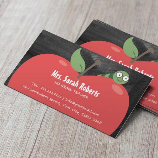 Leraar Tutor Leuke Apple & Worm Rustiek krijtbord Visitekaartje