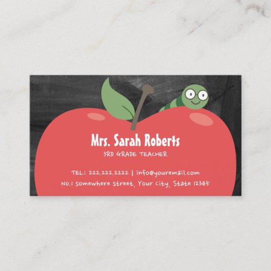 Leraar Tutor Leuke Apple & Worm Rustiek krijtbord Visitekaartje (Voorkant)