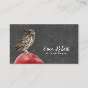Leraar Tutor Nerdy Owl & Apple Chalkboard Visitekaartje