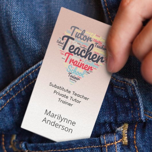 Leraar Tutor Roze Woord Cloud Visitekaartje