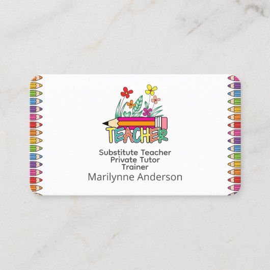 Leraar Tutor Trainer Regenboog Potloden Visitekaartje (Voorkant)