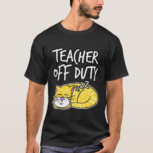 Leraar uit dienst, kat sleeping einde school 2021 t-shirt (Voorkant)