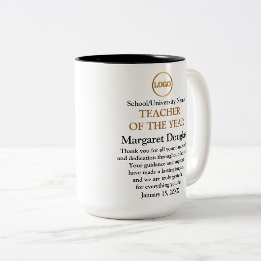 Leraar van het Jaar Custom Appreciation Message Tweekleurige Koffiemok (Voorkant rechts)