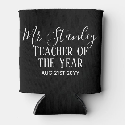 Leraar van het Jaar Gepersonaliseerde Moderne Teks Blikjeskoeler (Voorkant)