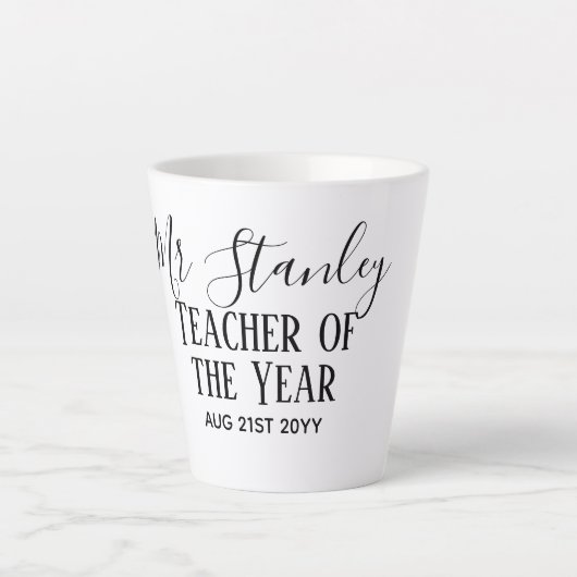 Leraar van het Jaar Gepersonaliseerde Moderne Teks Latte Mok (Voorkant)