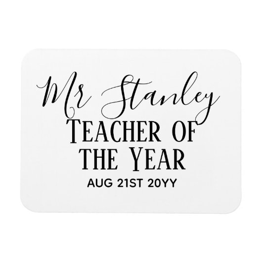 Leraar van het Jaar Gepersonaliseerde Moderne Teks Magneet (Horizontaal)