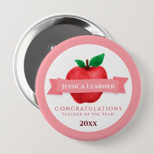 Leraar van het themajaar Apple Ronde Button 4,0 Cm (Voorkant /achterkant)