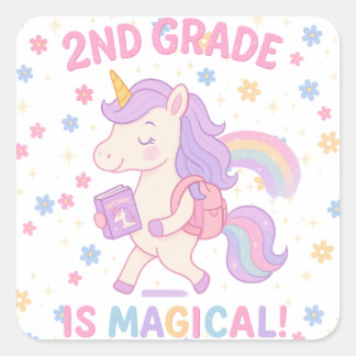 Leraar van Magische Eenhoorn Rug School Graad 2 Vierkante Sticker