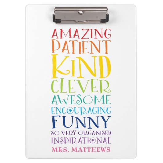 LERAAR vet kleurrijke regenboog positief woord sta Klembord (Voorkant)