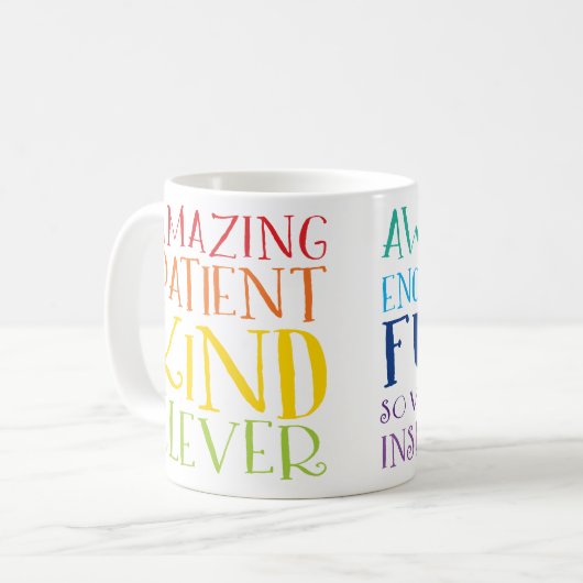 LERAAR vet kleurrijke regenboog positief woord sta Koffiemok (Voorkant links)