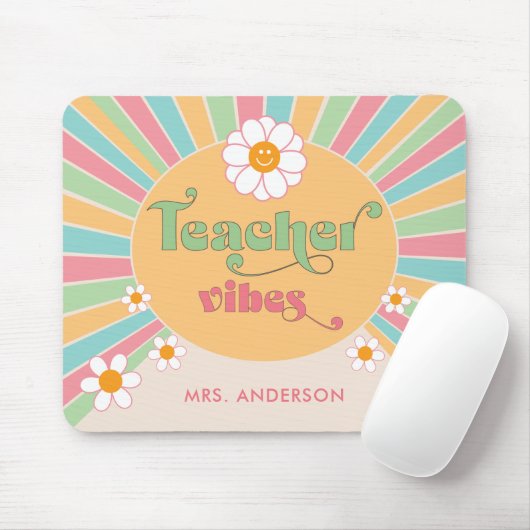 Leraar Vibes Kleurrijke 70s Retro Sun Muismat (Met muis)