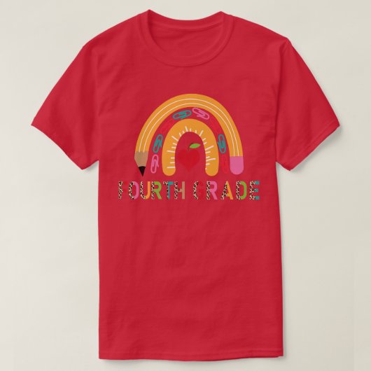 leraar vierde klas pancil Rainbow terug naar schoo T-shirt (Design voorkant)