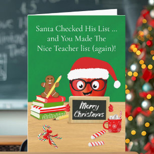 Leraar Vrolijk Kerstfeest Schattigee Apple op Desk Kaart