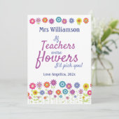 Leraar waardering als leraren bloemen waren bedankkaart (Staand voorkant)