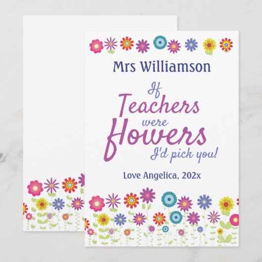 Leraar waardering als leraren bloemen waren bedankkaart (Voorkant / Achterkant)