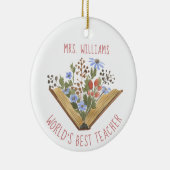 Leraar Waardering Boek Bloemen Naam Keramisch Ornament (Rechts)