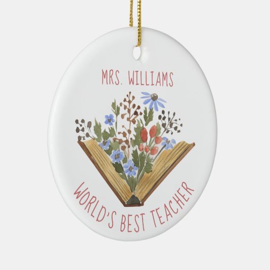 Leraar Waardering Boek Bloemen Naam Keramisch Ornament (Rechts)