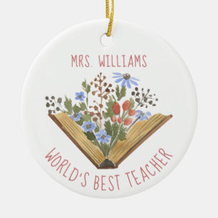 Leraar Waardering Boek Bloemen Naam Keramisch Ornament