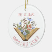 Leraar Waardering Boek Bloemen Naam Keramisch Ornament (Links)