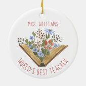 Leraar Waardering Boek Bloemen Naam Keramisch Ornament (Achterkant)