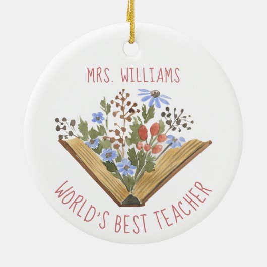 Leraar Waardering Boek Bloemen Naam Keramisch Ornament (Achterkant)
