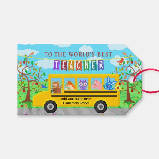 Leraar waardering dank u | Leuke busdieren Cadeaulabel (Voorkant (Horizontaal))