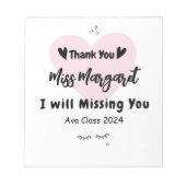 Leraar waardering Dank u School Custom Notitieblok (Voorkant)