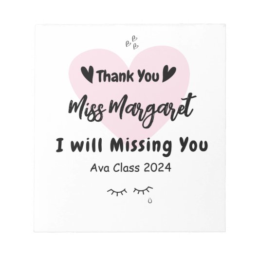 Leraar waardering Dank u School Custom Notitieblok (Voorkant)