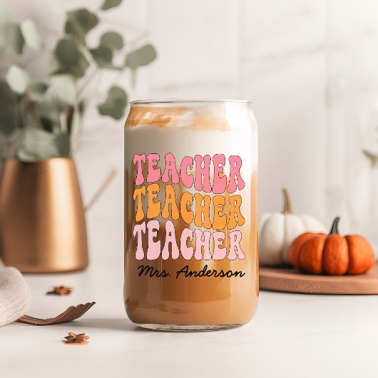 Leraar waardering gepersonaliseerd met naam retro blikvorm glas