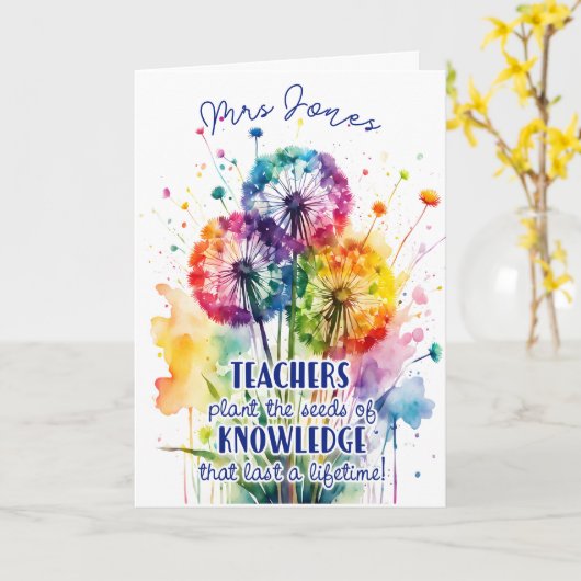 Leraar Waardering Gift Paardebloem Zaden Kaart (Gele Bloem)