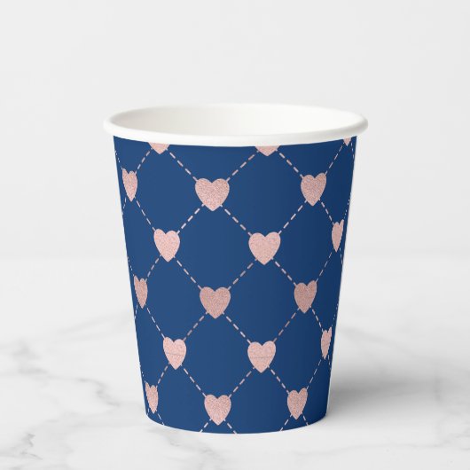 Leraar Waardering Hart Patroon Marine Blauw Papieren Bekers (Achterkant)