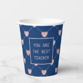 Leraar Waardering Hart Patroon Marine Blauw Papieren Bekers (Voorkant)