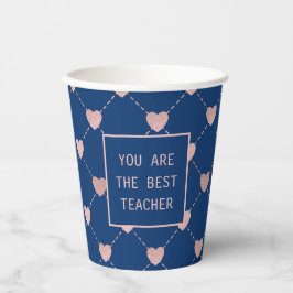 Leraar Waardering Hart Patroon Marine Blauw Papieren Bekers