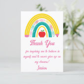 Leraar Waardering Kleurrijke Rainbow Pink Script Bedankkaart (Staand voorkant)