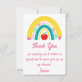 Leraar Waardering Kleurrijke Rainbow Pink Script Bedankkaart (Voorkant)