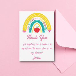 Leraar Waardering Kleurrijke Rainbow Pink Script Bedankkaart