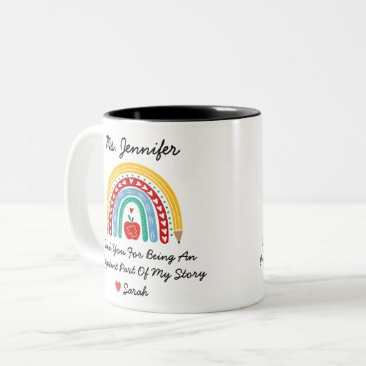 Leraar waardering met dank u bericht Custom Tweekleurige Koffiemok (Voorkant links)